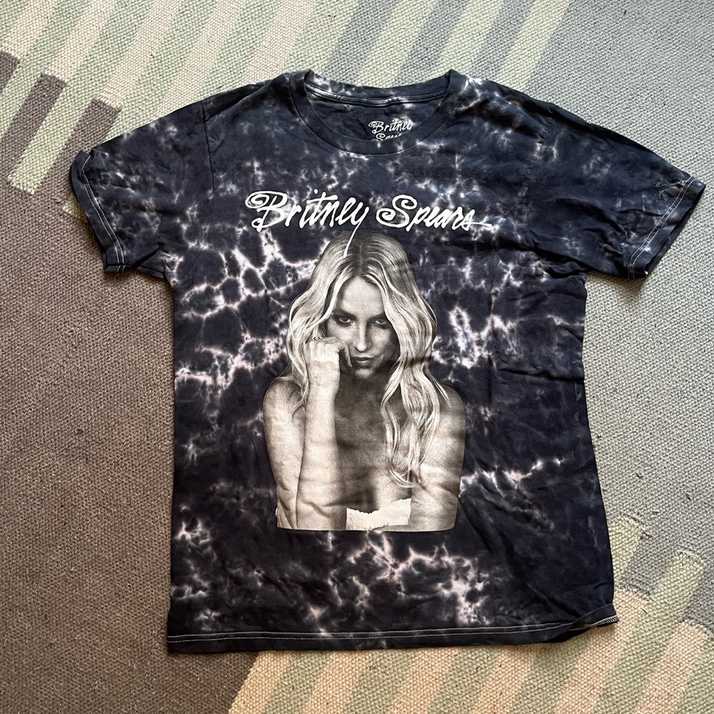 Britney Spears Black Tie-Dye Graphic T-Shirt Small